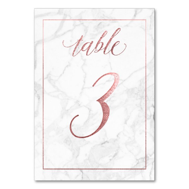 PixDezines Faux Rose Gold/Table No 1+/Marble Table Number (Front)