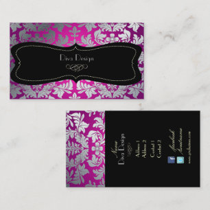 PixDezines faux silver baroque damask+jewel Business Card