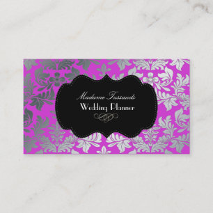 PixDezines faux silver baroque damask magenta Business Card