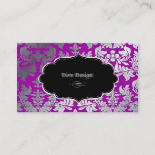 PixDezines Faux silver baroque damask purple Business Card