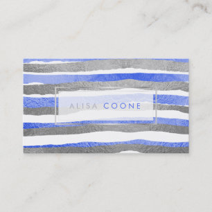 PixDezines faux silver+blue foil stripes Business Card
