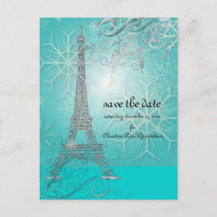 PixDezines Faux Silver Eiffel Tower/Teal Announcement Postcard