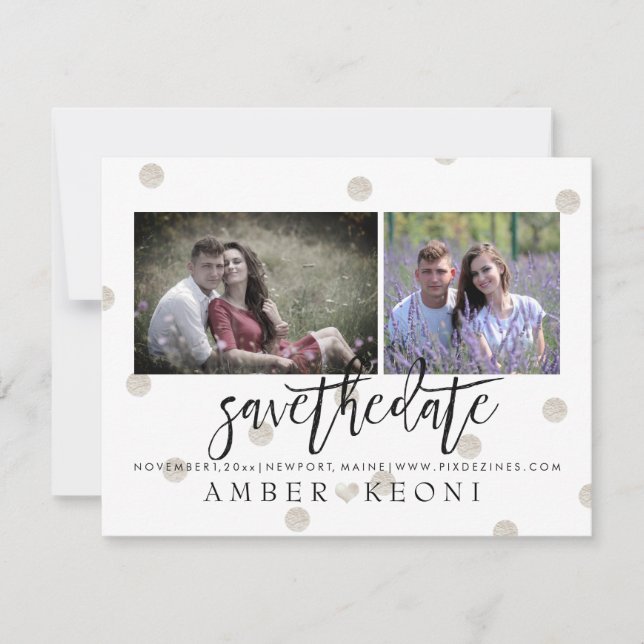 PixDezines Faux Silver Polka Dots Save the Date (Front)