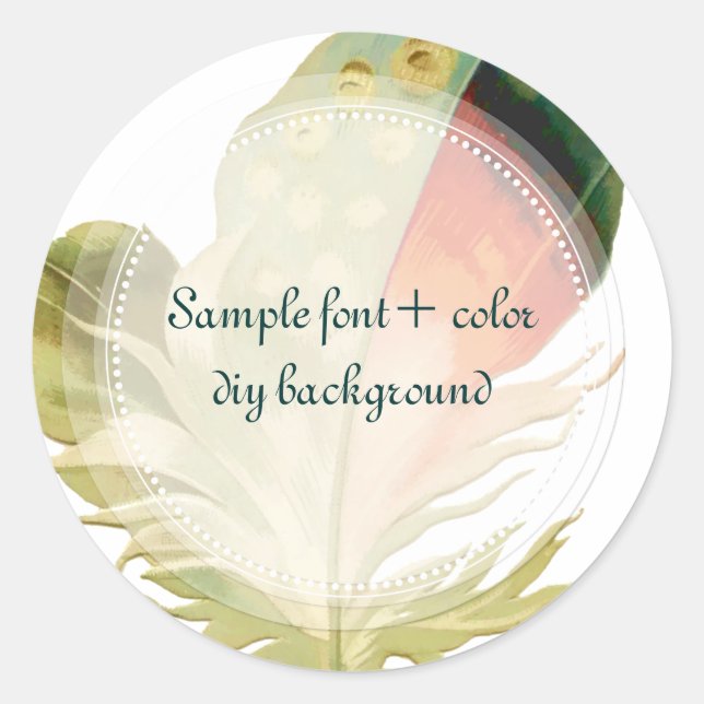 PixDezines Feather/Green/Orange Classic Round Sticker (Front)