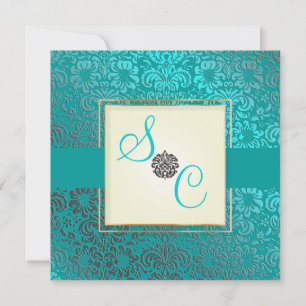 PixDezines Fidora Blue+Teal Vintage Damask Invitation