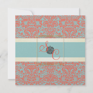 PixDezines Fidora Seafoam+Coral Vintage Damask Invitation