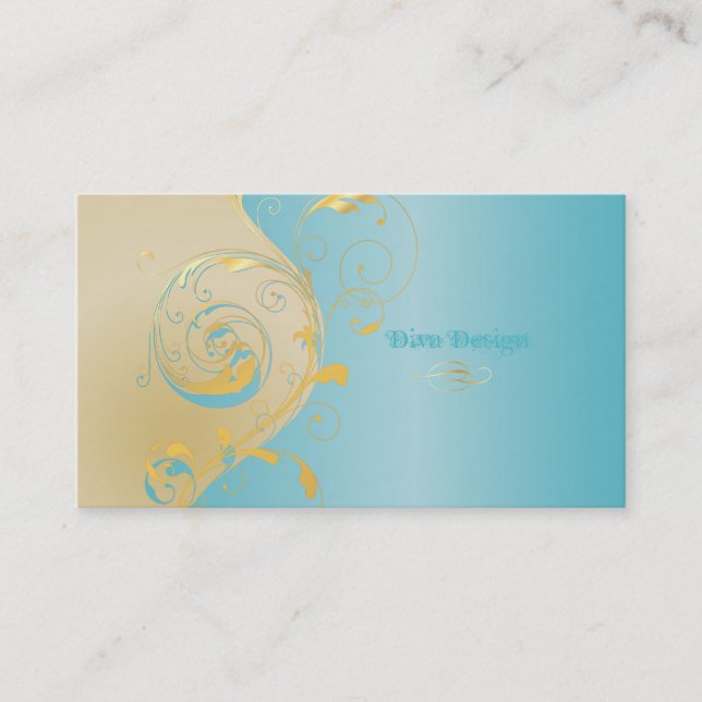 PixDezines Filigree+swirls/gold+blue/DIY Business Card (Front)