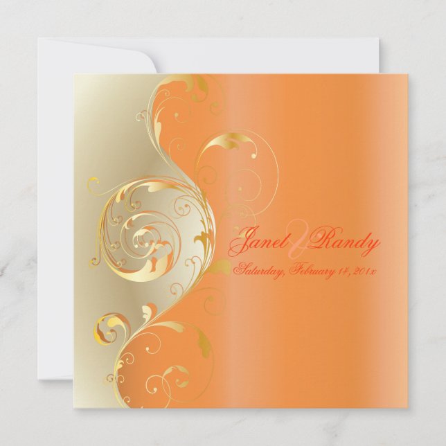 PixDezines Filigree+swirls/gold+orange/diy events Invitation (Front)