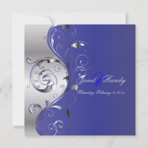 PixDezines Filigree+swirls/silver+blue Invitation