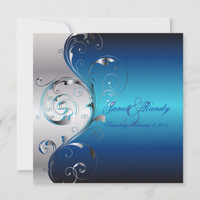 PixDezines Filigree+swirls/silver+blue Invitation (Front)