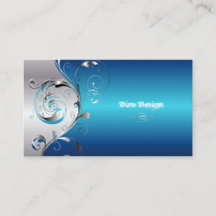 PixDezines Filigree+swirls/silver+metallic blue Business Card