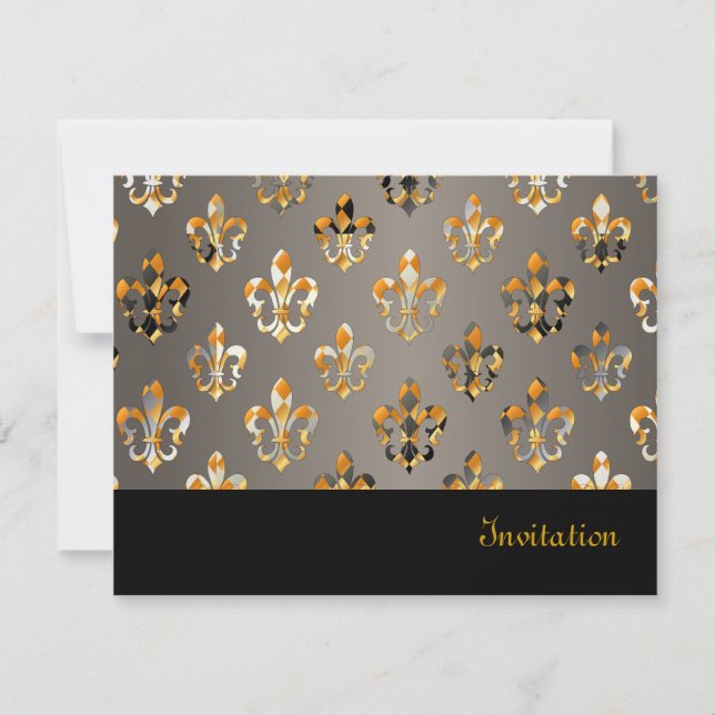 PixDezines Fleur de Lis/black + gold Invitation (Front)