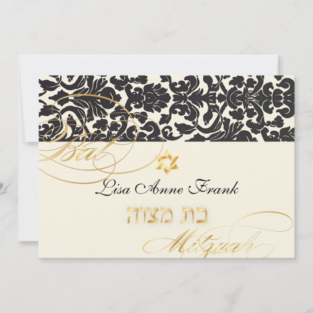 PixDezines Flora Damask, Bat Mitzvah/ DIY colour Invitation (Front)