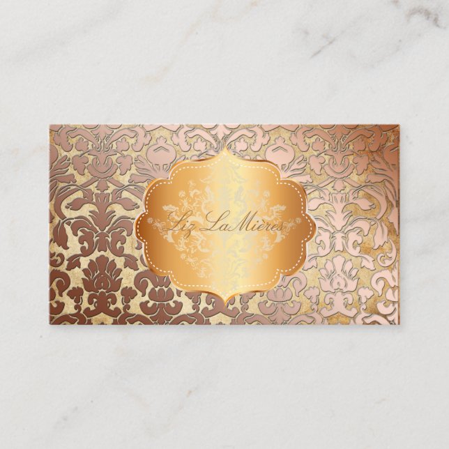 PixDezines FLORA DAMASK FAUX COPPER+PARCHMENT Business Card (Front)