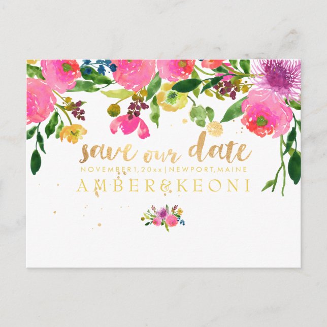 PixDezines floral/save the date/photo Announcement Postcard (Front)