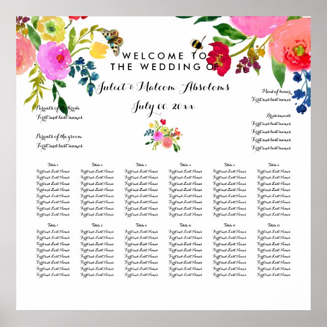 PixDezines Floral Watecolor/Seating Chart (Front)