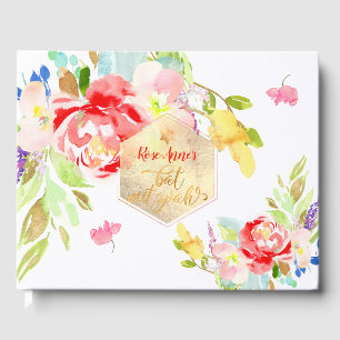 PixDezines Floral Watercolor Bat Mitzvah, Peonies Guest Book