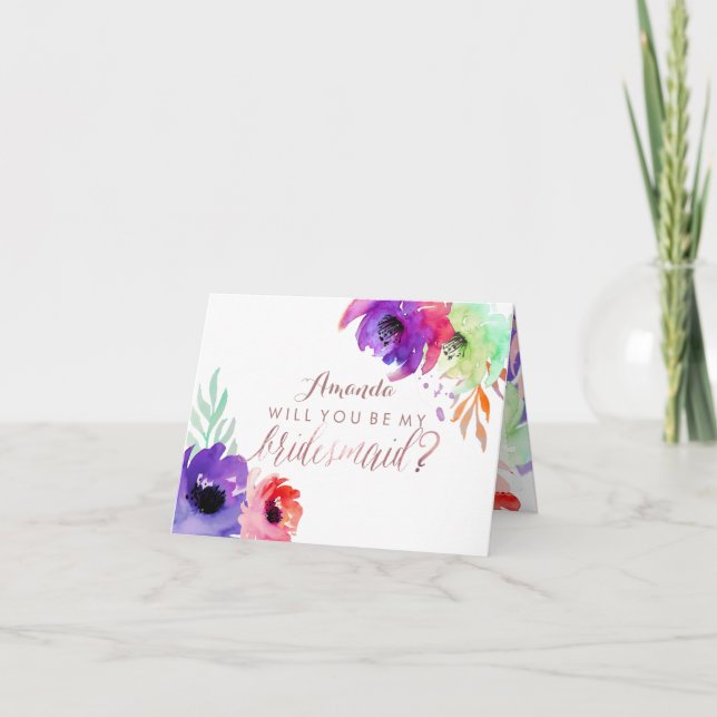 PixDezines Floral Watercolor/Be My Bridesmaid Invitation (Front)