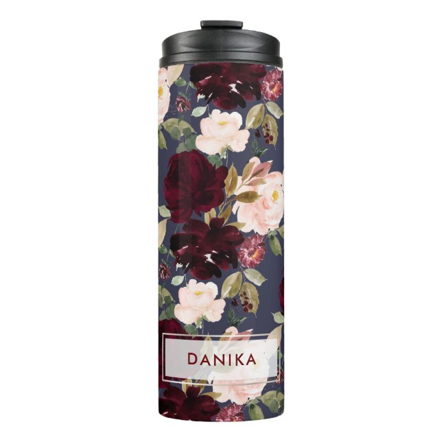 PixDezines Floral Watercolor Blush Burgundy Navy  Thermal Tumbler (Front)