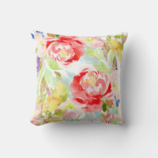 PixDezines Floral Watercolor/Coral Peonies Bouquet Cushion