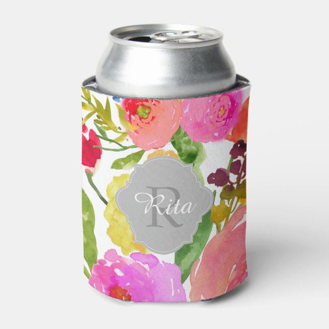 PixDezines Floral Watercolor/DIY background Can Cooler (Can Front)