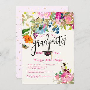 PixDezines Floral Watercolor Graduation Party Invitation