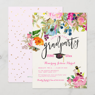 PixDezines Floral Watercolor Graduation Party Invitation