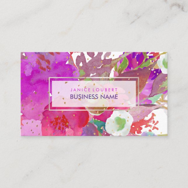 PixDezines Floral Watercolor/Pansies/Gold Specks Business Card (Front)