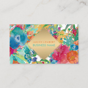 PixDezines Floral Watercolor/Pansies/Gold Specks Business Card