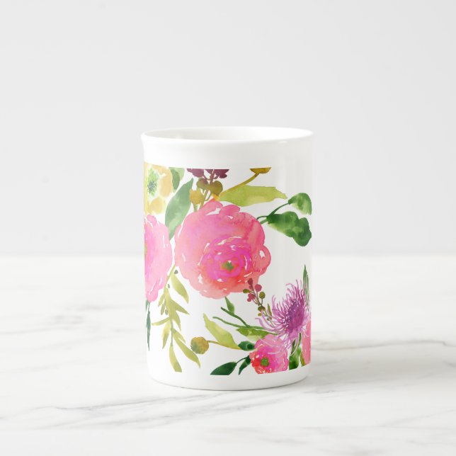 PixDezines floral/watercolor/ranunculus Bone China Mug (Front)