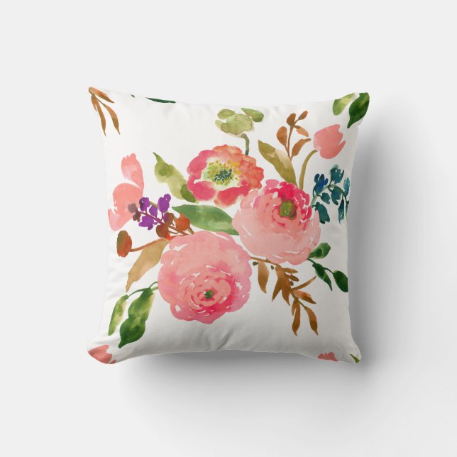 PixDezines Floral Watercolor/Ranunculus/Pink Cushion (Front)