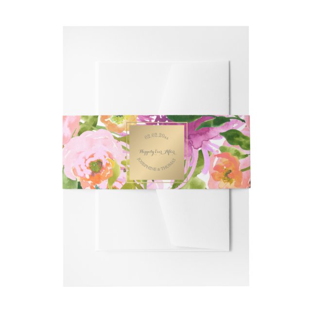 PixDezines Floral/Watercolor/Ranunculus/Pink Invitation Belly Band (Front Example)