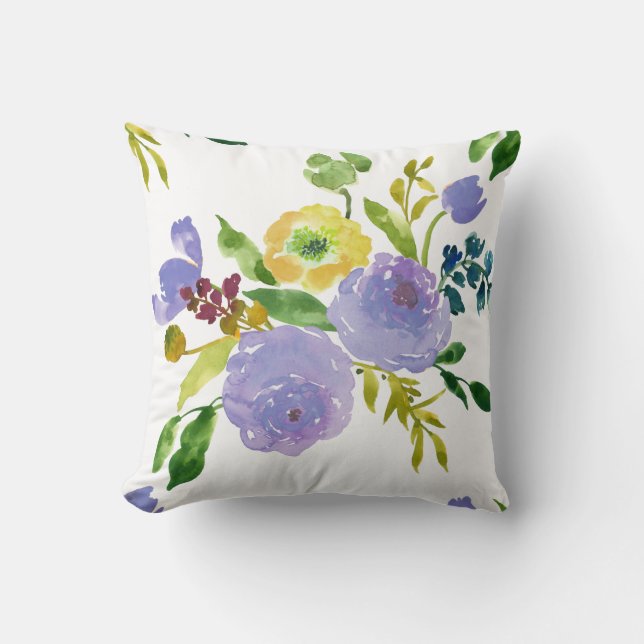 PixDezines Floral Watercolor/Ranunculus/Purple Cushion (Front)