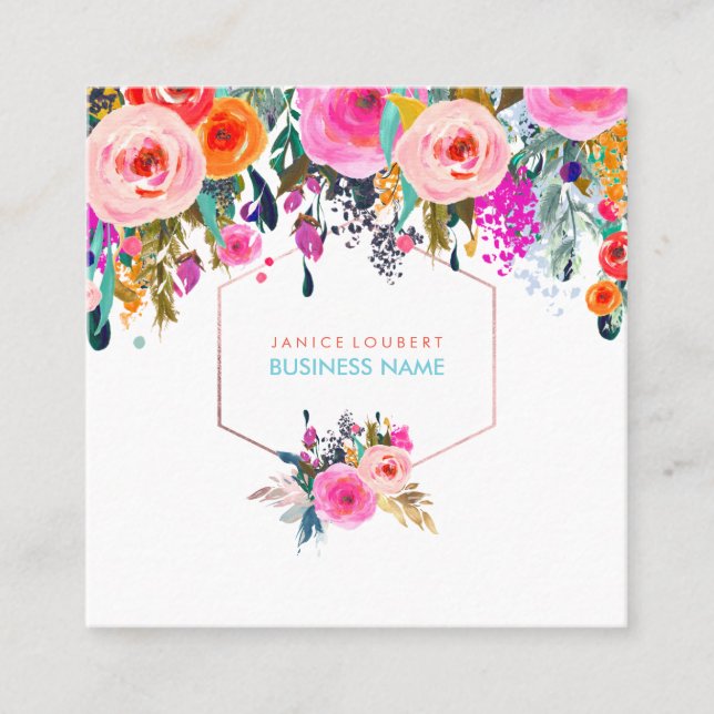 PixDezines Floral Watercolor/Spring Bouquet Square Business Card (Front)