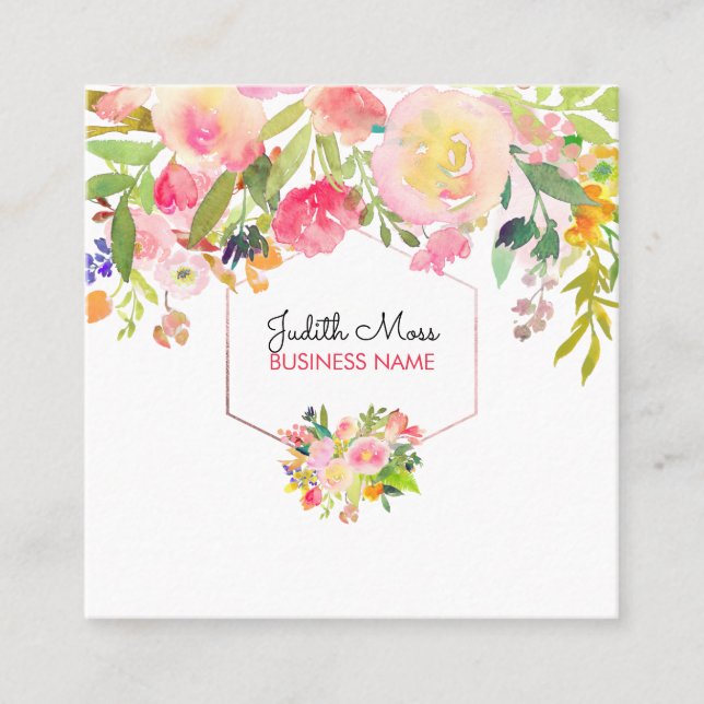 PixDezines Floral Watercolor/Spring Bouquet Square Business Card (Front)