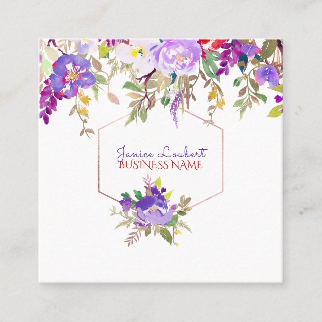 PixDezines Floral Watercolor/Spring Bouquet Square Business Card (Front)