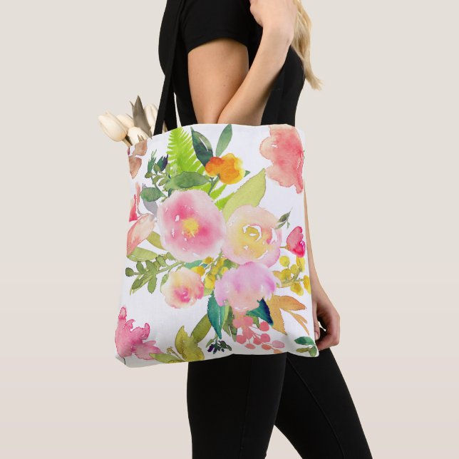 PixDezines Floral/Watercolor/Spring Bouquet Tote Bag (Close Up)