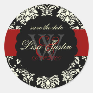 PixDezines Florentius Damask/Black+Red Classic Round Sticker