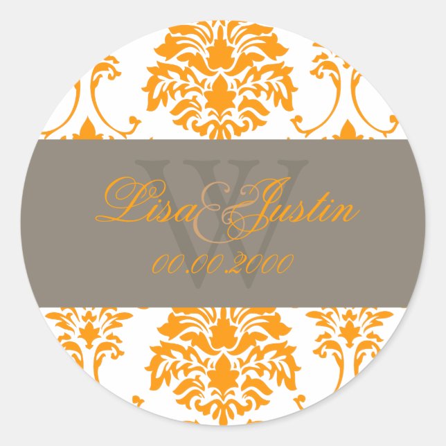 PixDezines florentius damask/orange Classic Round Sticker (Front)