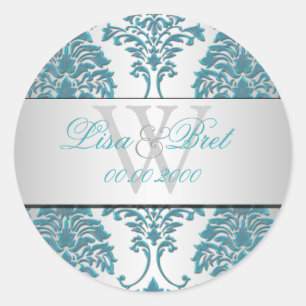PixDezines florentius damask/teal+silver Classic Round Sticker