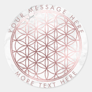 PixDezines FLOWER OF LIFE FAUX ROSE GOLD+MARBLE Classic Round Sticker
