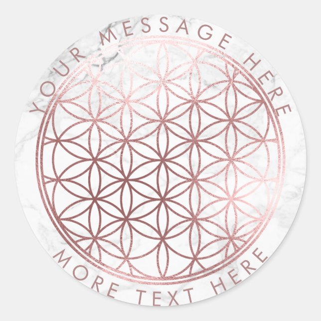 PixDezines FLOWER OF LIFE FAUX ROSE GOLD+MARBLE Classic Round Sticker (Front)