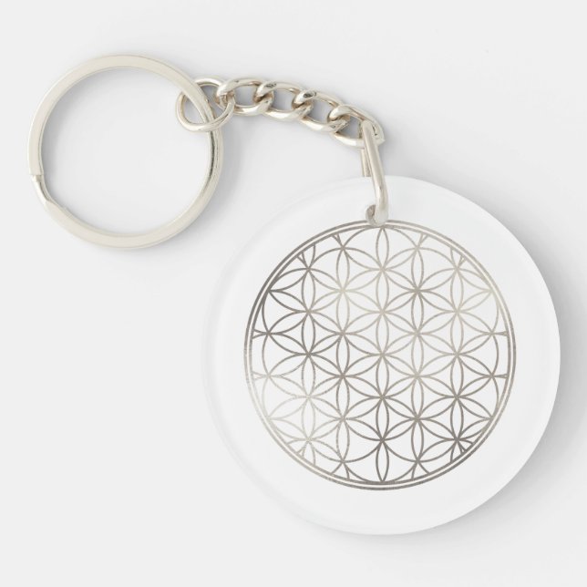 PixDezines Flower of Life / Faux Silver Key Ring (Front)
