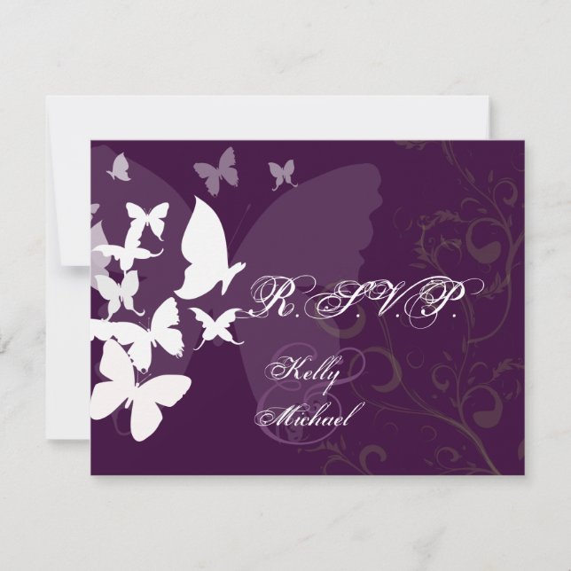 PixDezines Fluttering By RSVP, customisable colour RSVP Card (Front)
