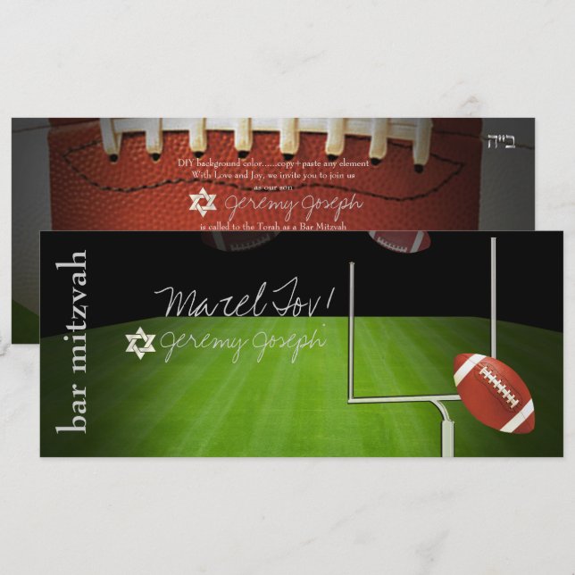 ✡ PixDezines FOOTBALL BAR MITZVAH, FIELD GOAL POST Invitation (Front/Back)