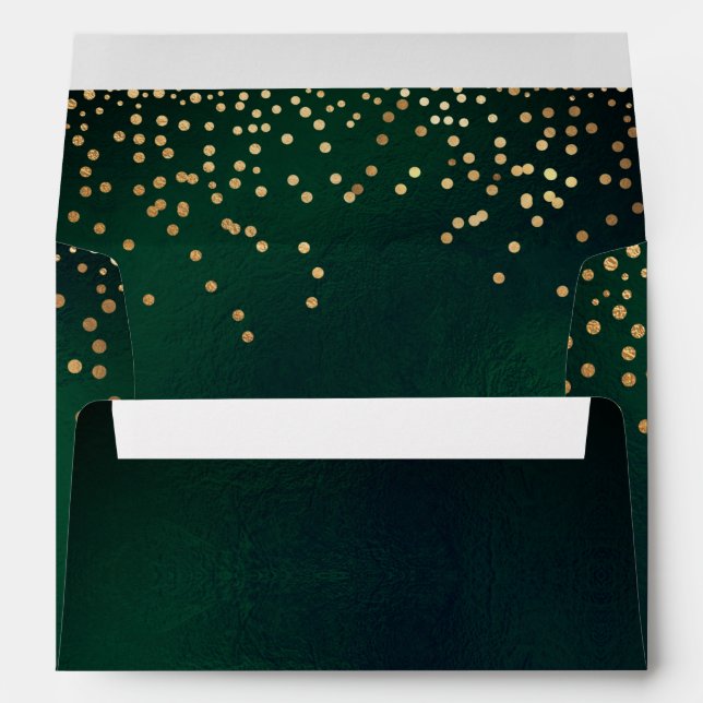 PixDezines Forest Green, Faux Gold Confetti Envelope (Back (Bottom))