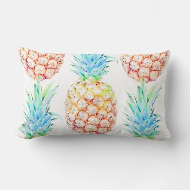 PixDezines Fresh Pineapples Watercolor DIY Colour Lumbar Cushion (Front)