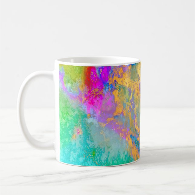 PIXDEZINES GALAXY ABSTRACT, BOLD COLORS COFFEE MUG (Left)