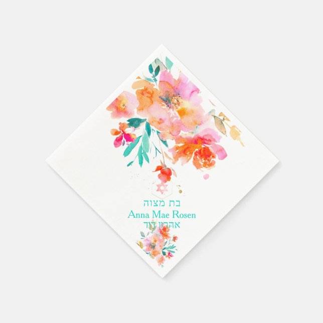 PixDezines Garden Roses, Tangerine Orange Mitzvah Napkin (Corner)