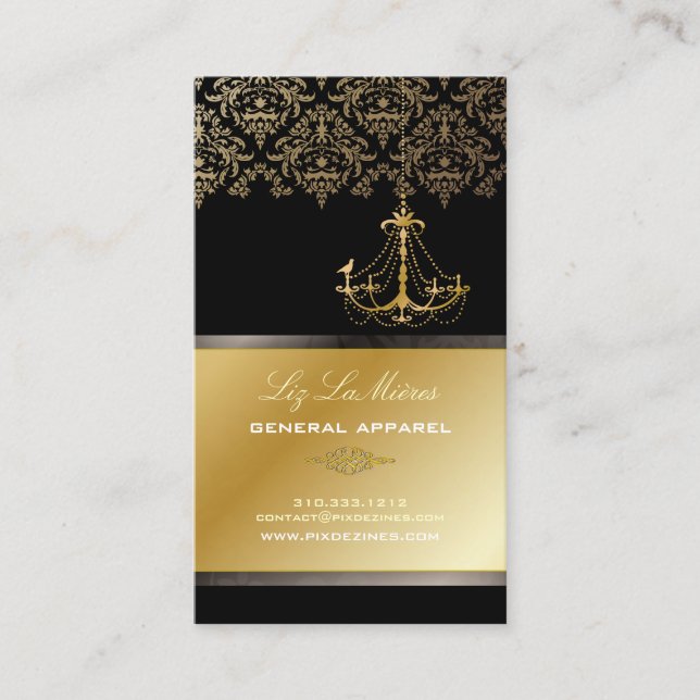 PixDezines GChandelier Damask/ Black + Gold Lace Business Card (Front)